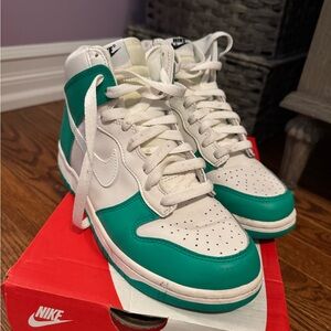 Nike White and Teal High-Top Sneakers
